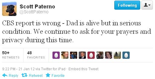 Paterno's Son Tweets about Press Leaks