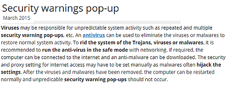 Security and pop ups
